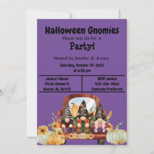 Lila Halloween-Gnome-Party Einladung