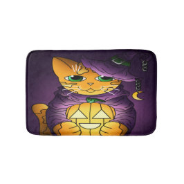 Lila Halloween Hexenkatze Badematte
