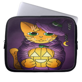 Lila Halloween Hexenkatze Laptopschutzhülle