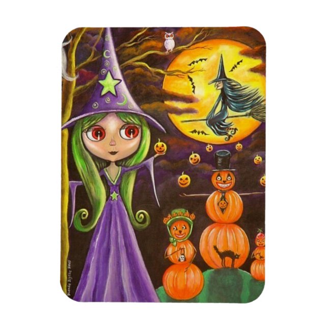 Lila Halloween Hexenkürbis Pumpkins Große Augen Magnet (Vertikal)