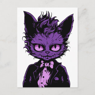 Lila Halloween-Katze Postkarte