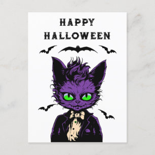 Lila Halloween-Katze Postkarte