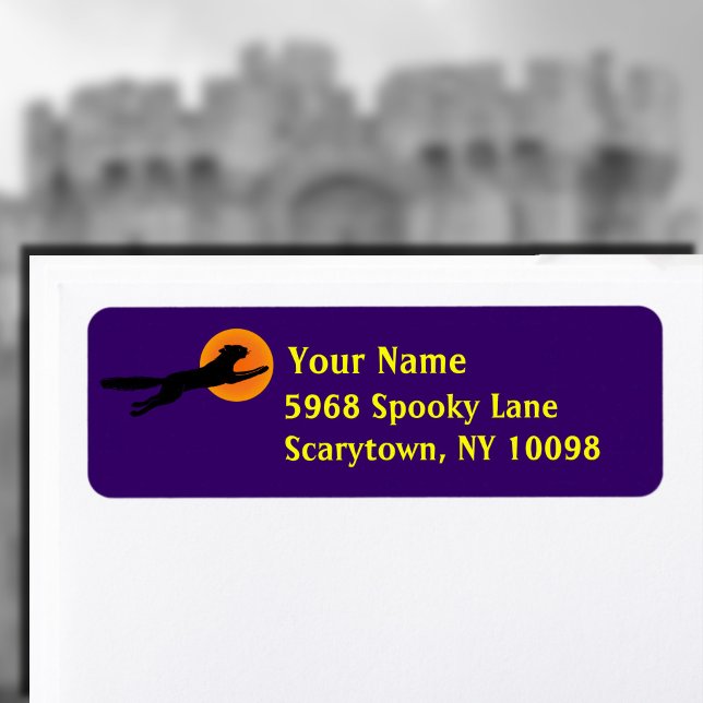 Lila Halloween-Labels der Black Cat Orange Moon (Black Cat Orange Moon Purple Halloween Return Address Labels)