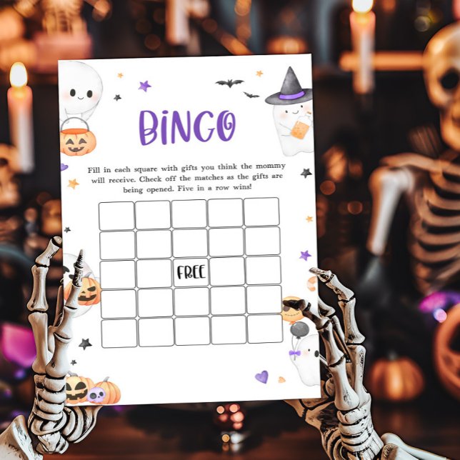 Lila Halloween Little Boo Baby Shower Bingo Spiel (Baby is Brewing Baby Shower Bingo Game)
