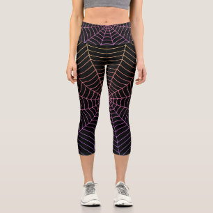 Lila Halloween-Muster aus Spinnennetz Capri Leggings