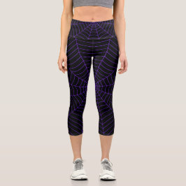 Lila Halloween-Muster aus Spinnennetz Capri Leggings