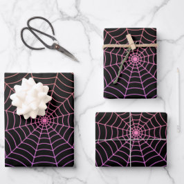 Lila Halloween-Muster aus Spinnennetz Geschenkpapier Set