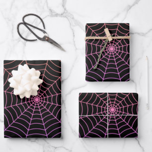 Lila Halloween-Muster aus Spinnennetz Geschenkpapier Set