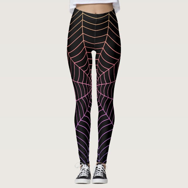 Lila Halloween-Muster aus Spinnennetz Leggings (Vorderseite)