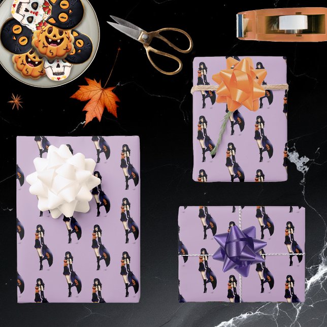 Lila Halloween-Niedlich-Hexe Geschenkpapier Set (Von Creator hochgeladen)