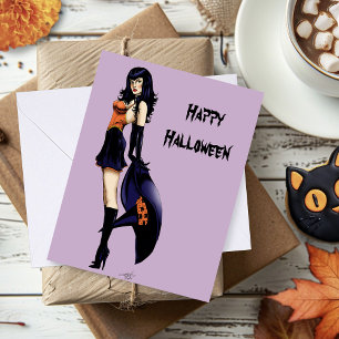Lila Halloween-Niedlich-Hexe Karte