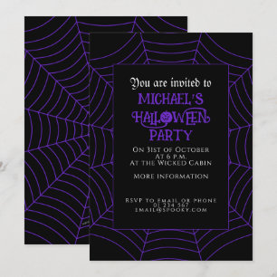 Lila Halloween-Party aus Spinnennetz Einladung
