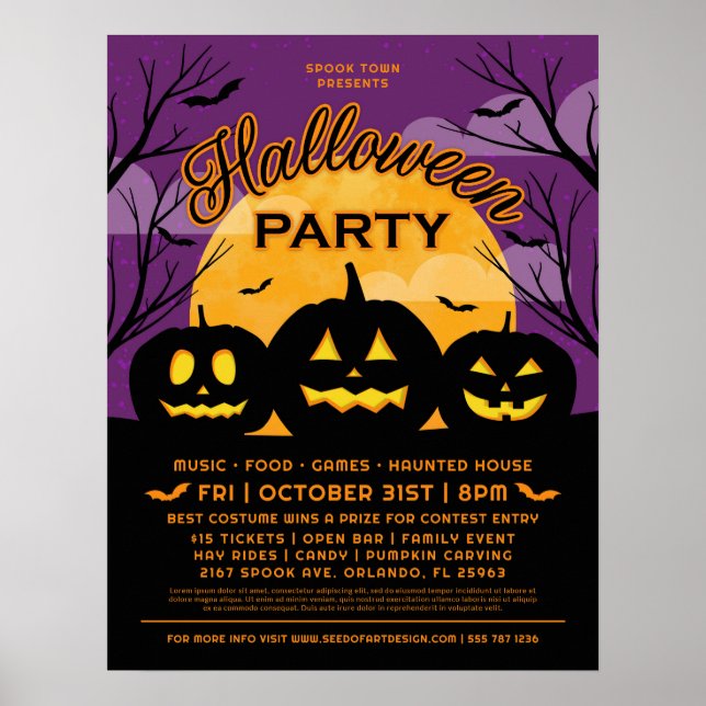 Lila Halloween-Party Black Pumpkins-Ereignis Poster (Vorne)