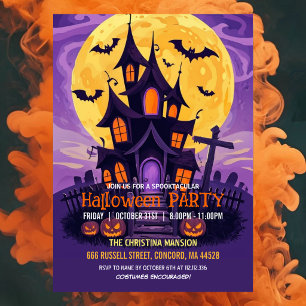 Lila Halloween-Party-Einladung für ein Spukhaus Fu Einladung
