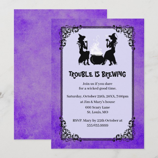 Lila Halloween-Problem ist Party brauen Einladung (Vorne/Hinten)
