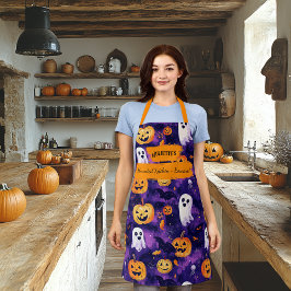 Lila Halloween-Schürze mit Pumpkins, Geistern, Fle Schürze