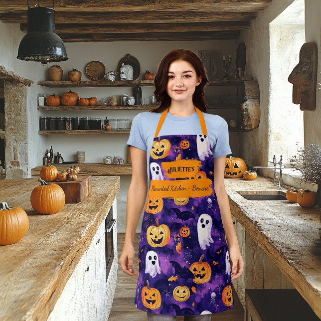 Lila Halloween-Schürze mit Pumpkins, Geistern, Fle Schürze (Von Creator hochgeladen)