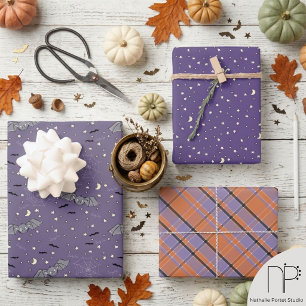 Lila Halloween Süße Fledermäuse Geschenkpapierböge Geschenkpapier Set