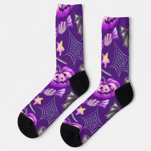 Lila Halloween-Thema Socken (Linkes Detail)
