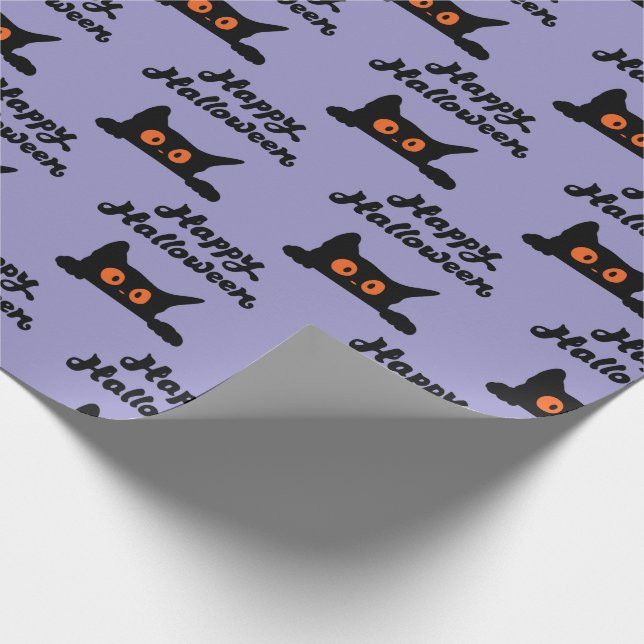 Lila Halloween Wrapping Paper mit Schwarzen Katzen Geschenkpapier (Ecke)