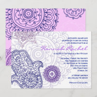 Lila HAMSA HAND GOD Bat Mitzvah Einladung