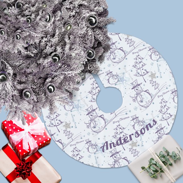 Lila Hand Drawn Christmas Snowman Polyester Weihnachtsbaumdecke (Von Creator hochgeladen)