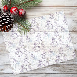 Lila Hand Drawn Christmas Snowman Seidenpapier<br><div class="desc">Winterfarben von lila und hellblau werden bei diesem Schneemann für ein nahtloses Musterdesign verwendet. Handgezeichnete Abbildung eines niedlichen Schneemanns mit Oberhut,  Schal und Karottennase. Er steht auf einem Schneehügel in der Nähe eines Weihnachtsbaumes mit einem Stern. "Frohe Weihnachten!" ist inbegriffen.</div>