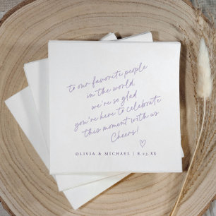 Lila handgeschriebene Liebesnotiz-Style-Hochzeit Serviette
