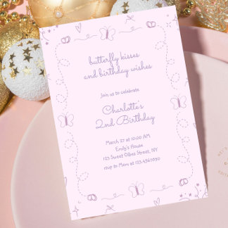 Lila Handgezogener Schmetterling Geburtstag Whimsi Einladung