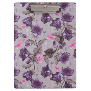 lila Handglocken und rosa Schmetterlinge Muster Klemmbrett