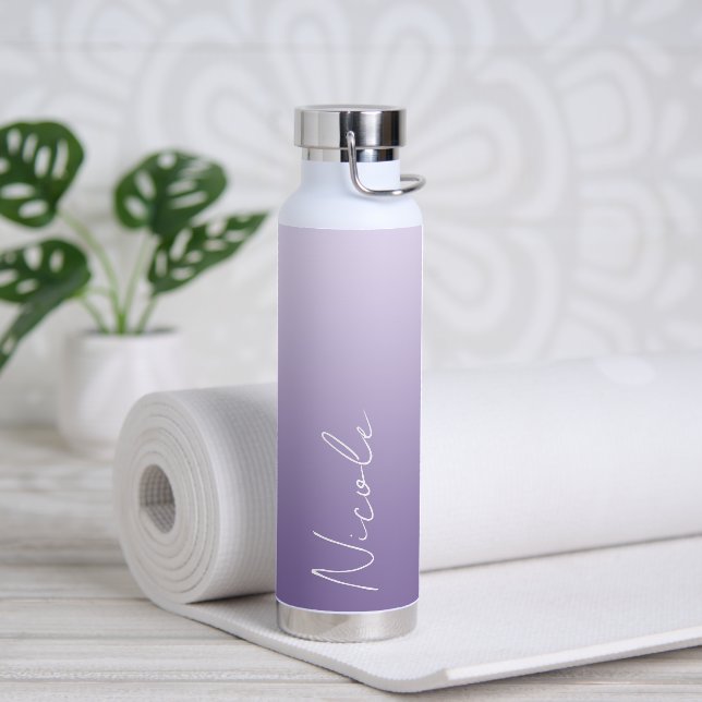 Lila Handschriftzeichen Personalisiert Trinkflasche (Yoga)