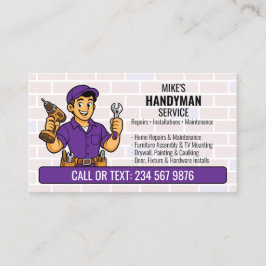 Lila Handwerker Cartoon Mann Werkzeug QR Heimrepar Visitenkarte