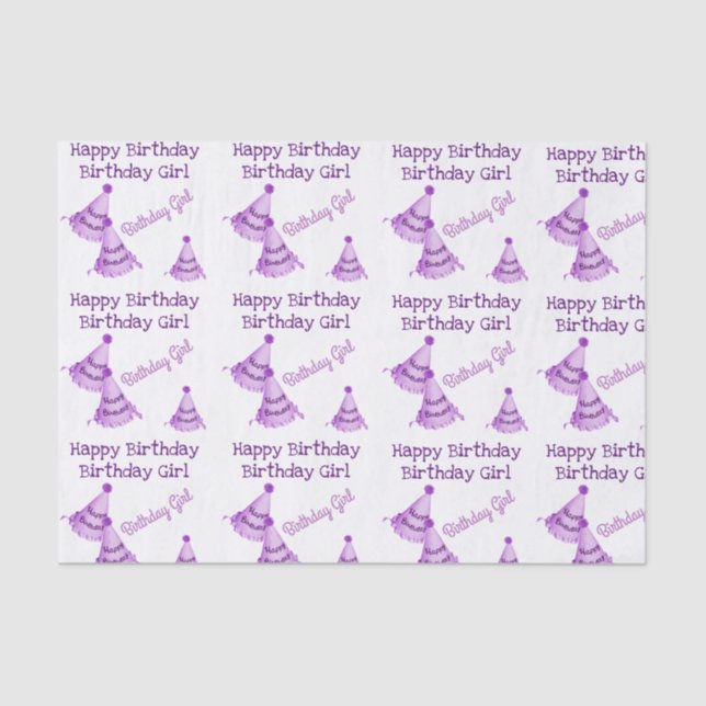 Lila Happy Birthday Girl - oder Name - Party Hats Seidenpapier (Vorderseite)