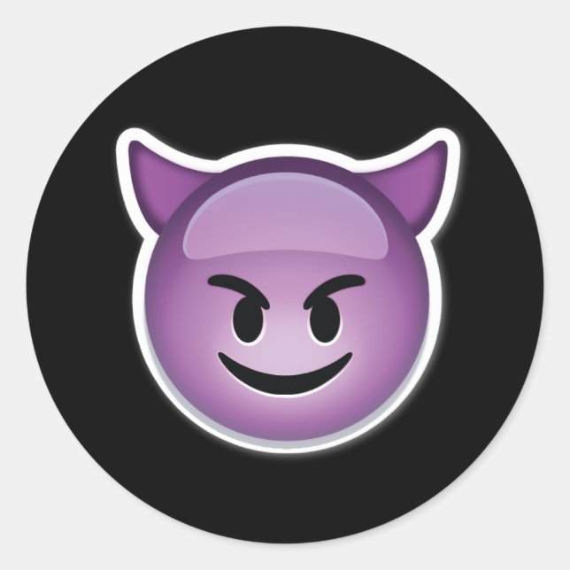 lila Happy Devil Emoji-Aufkleber Runder Aufkleber (Vorderseite)