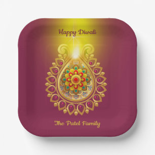 Lila Happy Diwali Papierplatte Pappteller