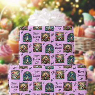 Lila Happy Easter Bunny Elegantes Glas Geschenkpapier