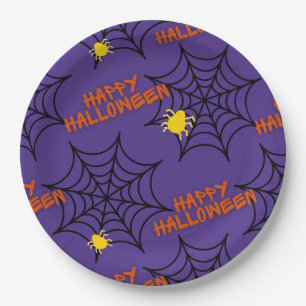 Lila Happy Halloween Spider Web Pappteller