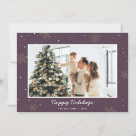 Lila Happy Holidays Foto Snowflake Feiertagskarte