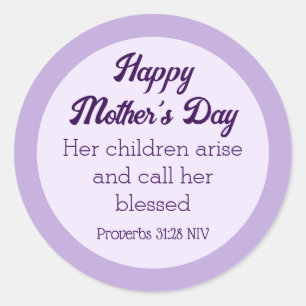 Lila Happy Mother's Day Bible Verse Einfach Runder Aufkleber