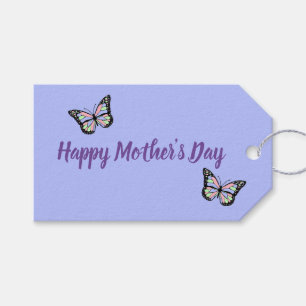 Lila Happy Mother's Day Script mit Schmetterlingen Geschenkanhänger