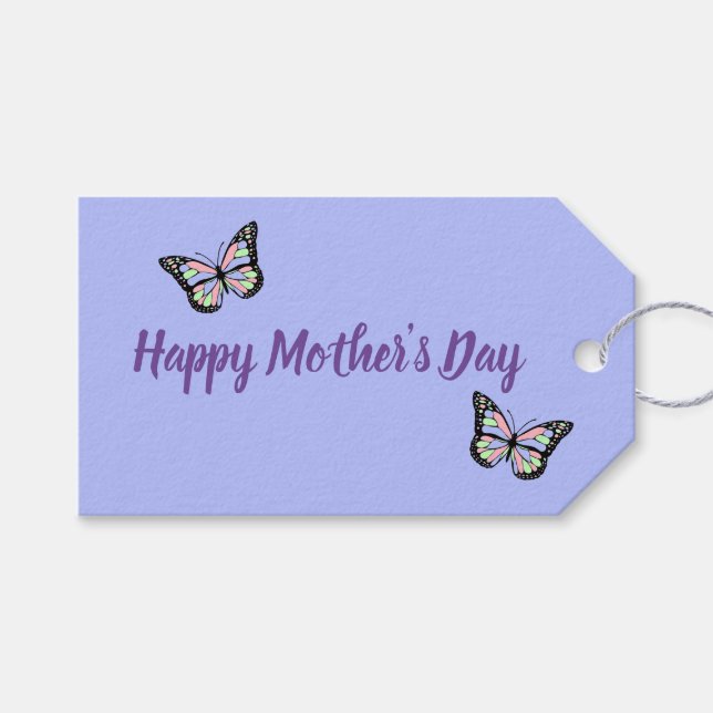 Lila Happy Mother's Day Script mit Schmetterlingen Geschenkanhänger (Vorderseite (Horizontal))