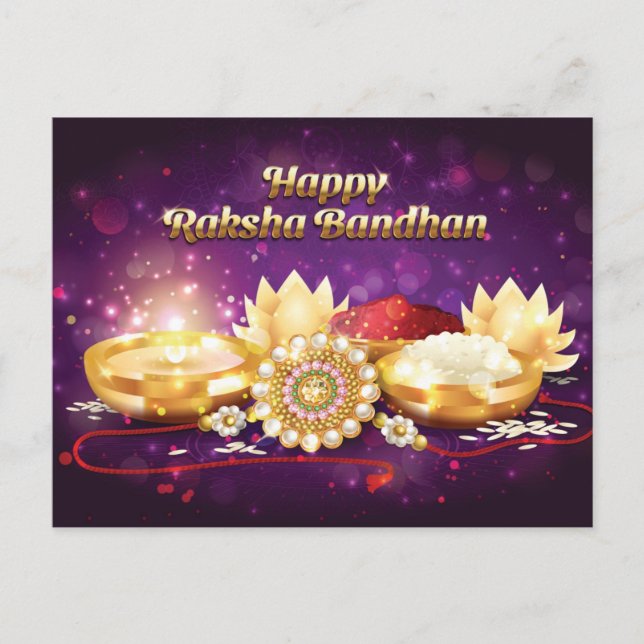 Lila Happy Raksha Bandhan Sparkle Postkarte (Vorderseite)