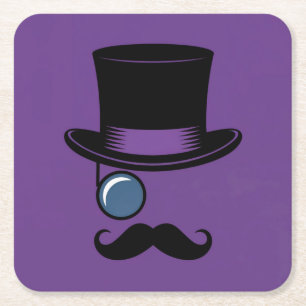 Lila Hat Monocle Mustache Untersetzer Set