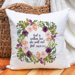 Lila Hauch Floral Gott ist in ihr Christlich Kissen