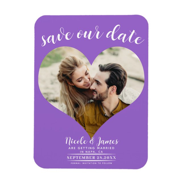 Lila Heart Foto Wedding Save the Date Magnet (Vertikal)