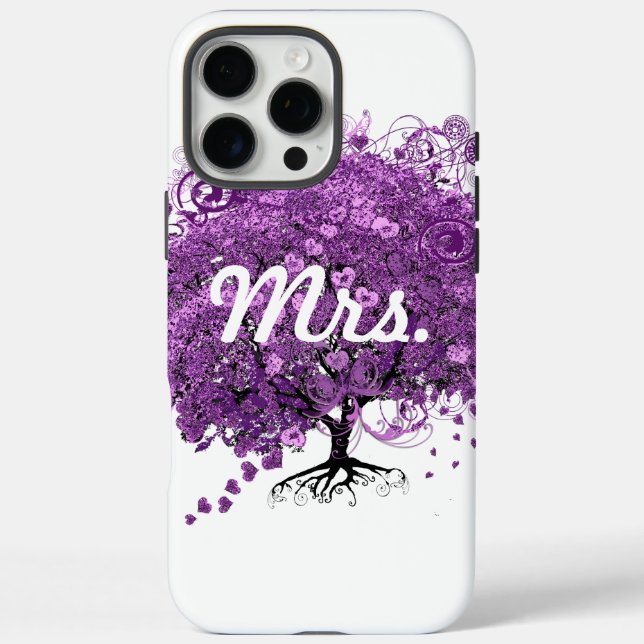 Lila Heart Leaf Tree Mrs. Bride Case-Mate iPhone Hülle (Rückseite)