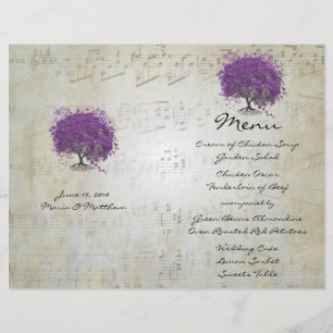 Lila Heart Leaf Tree Wedding Menü
