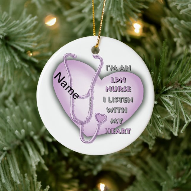 Lila Heart LPN Nurse Keramik Ornament (Baum)