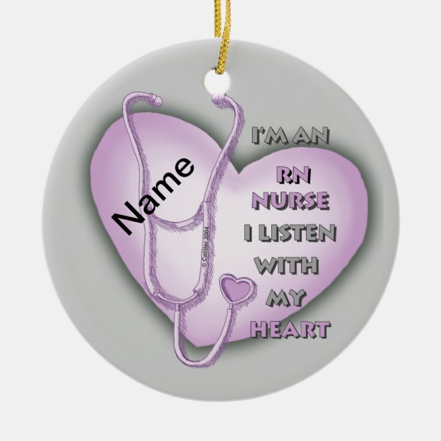 Lila Heart RN Nurse Keramik Ornament (Vorne)