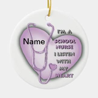 Lila Heart School Nurse Keramik Ornament